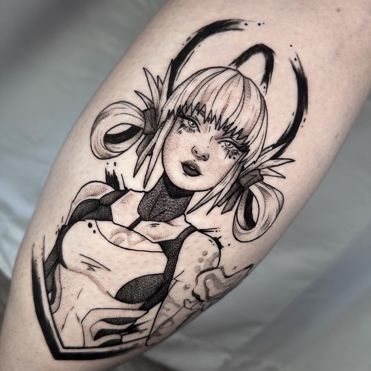 Illustrative fine line tattoo by Demi
